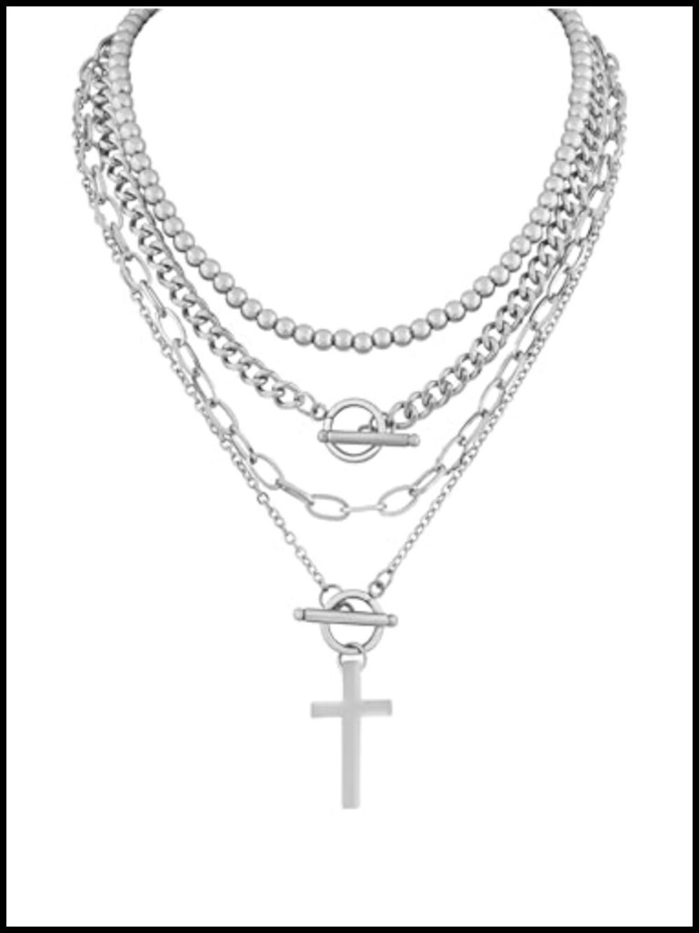 Layered Cross Choker Necklace Gothic Punk Grunge Stainless Steel